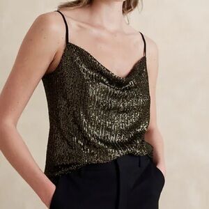Banana Republic NWT Black and Gold Sequin Cowl Neck Cami Size XS